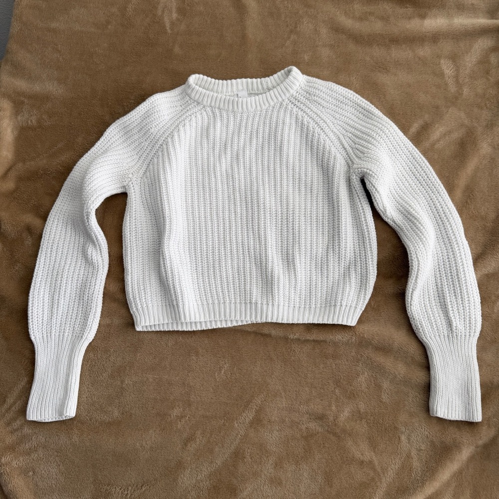 American Apparel Ivory White Cotton Fisherman Pullover Ribbed Sweater Cropped S